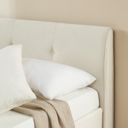 Lit coffre SEGURO velours beige crème 180x200 sommier inclus