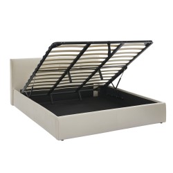 Lit coffre SEGURO velours beige crème 180x200 sommier inclus