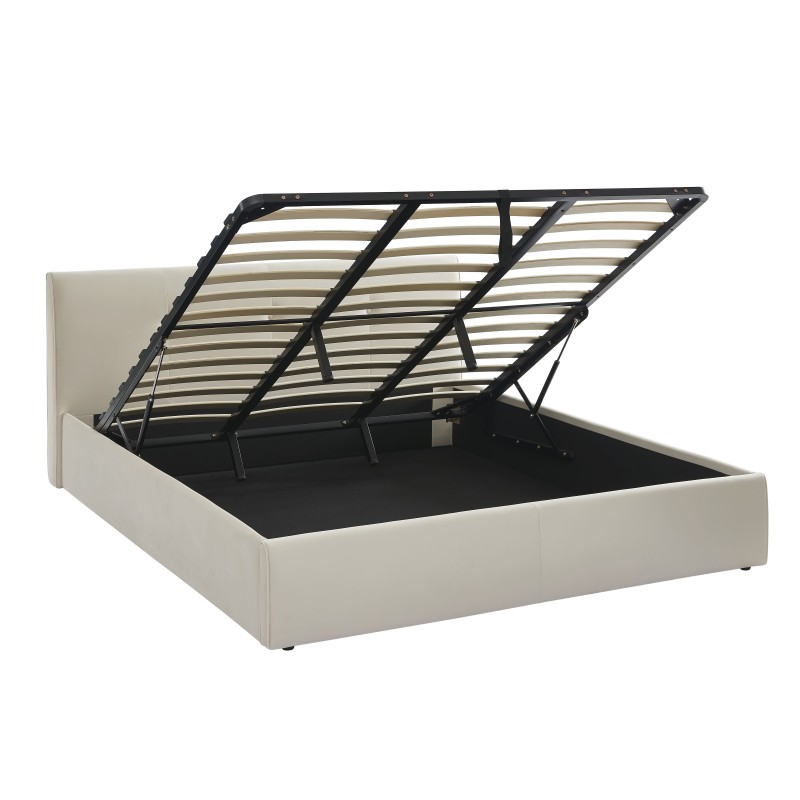 Lit coffre SEGURO velours beige crème 180x200 sommier inclus