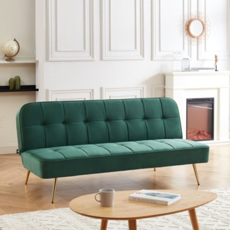 Banquette AROMA en velours vert 3 places convertible
