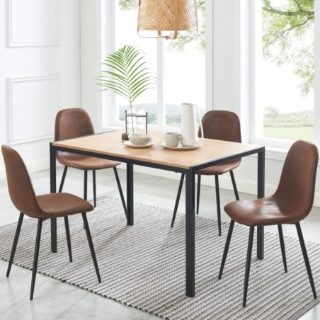 Lot de 4 chaises LENA suédine aspect cuir vieilli pieds métal noir