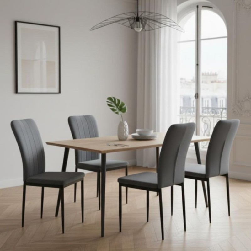 Lot de 4 chaises POPPY velours gris anthracite pieds métal noir