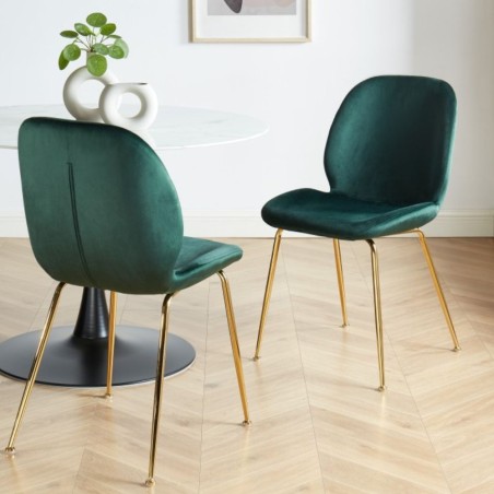 Lot de 2 chaises GISEL velours vert foncé pieds métal doré