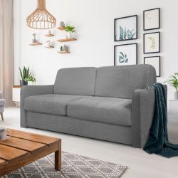 XEUS Canapé convertible 3 places gris argent matelas Diva-Literie 140cm