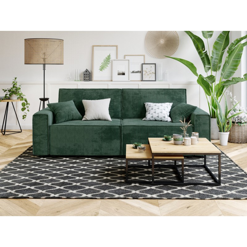 Canapé droit AMIR convertible velours côtelé vert 3 places