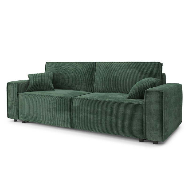 Canapé droit AMIR convertible velours côtelé vert 3 places