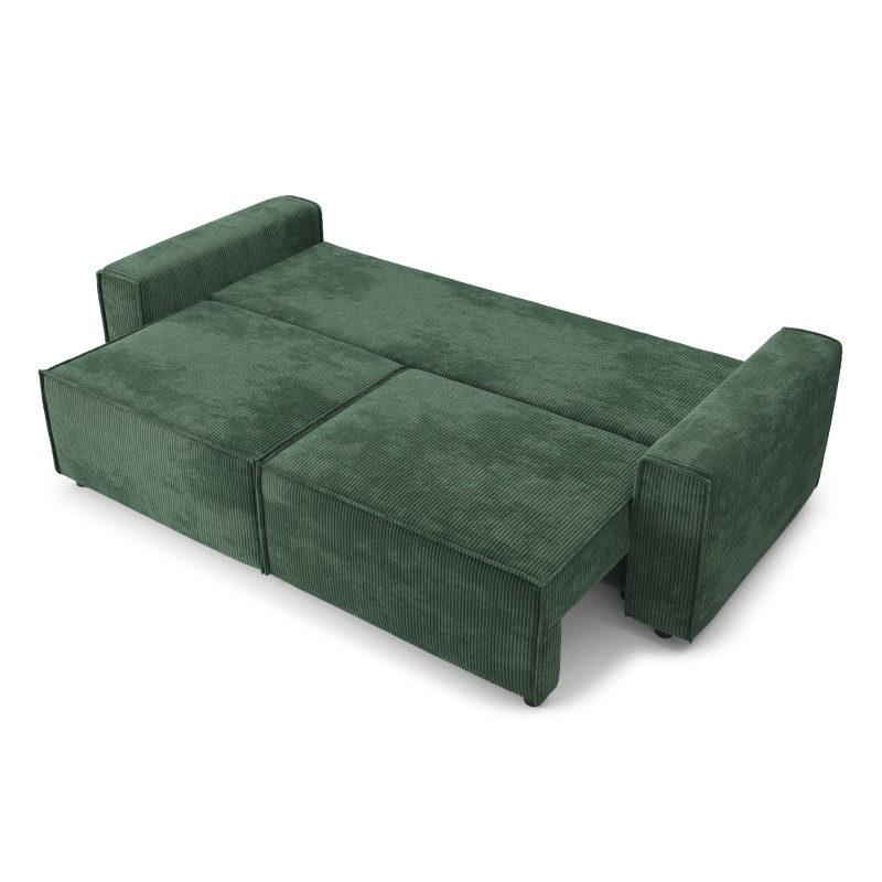 Canapé droit AMIR convertible velours côtelé vert 3 places