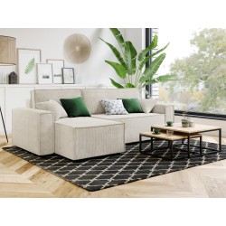 Canapé d'angle AMIR convertible et réversible velours côtelé beige 4 places