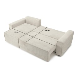 Canapé d'angle AMIR convertible et réversible velours côtelé beige 4 places