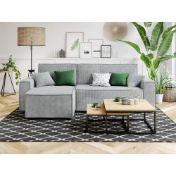 Canapé d'angle AMIR convertible en velours gris clair