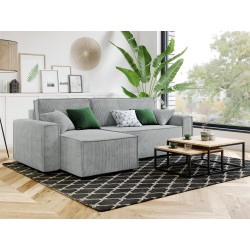 Canapé d'angle AMIR convertible en velours gris clair