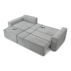 Canapé d'angle AMIR convertible en velours gris clair