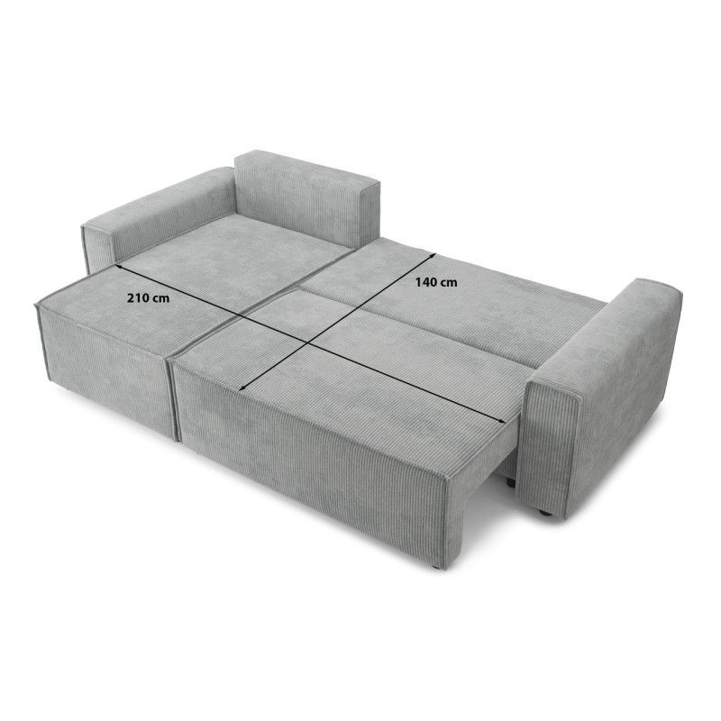 Canapé d'angle AMIR convertible en velours gris clair