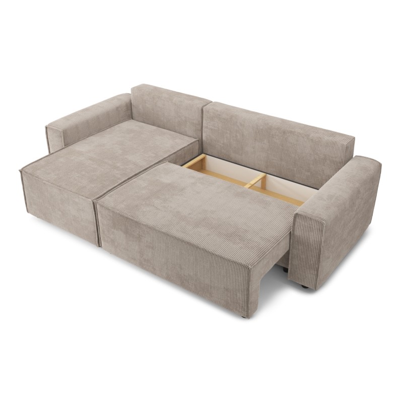 Canapé d'angle AMIR convertible et réversible velours côtelé grège