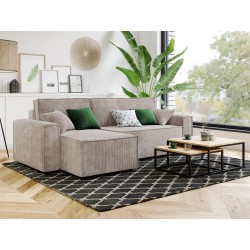 Canapé d'angle AMIR convertible et réversible velours côtelé grège