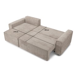 Canapé d'angle AMIR convertible et réversible velours côtelé grège