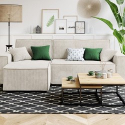 Canapé d'angle AMIR convertible et réversible velours côtelé beige 4 places