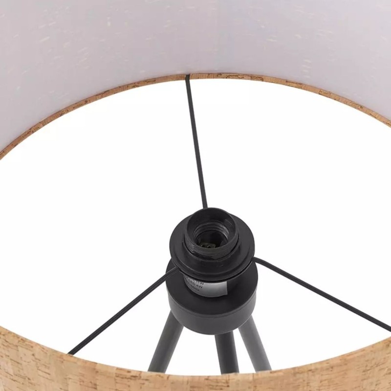 Lampadaire trépied ANTONIO design industriel en liège et métal noir
