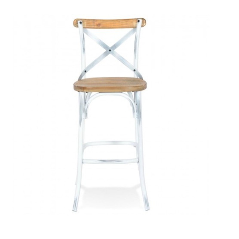 Tabouret de bar COTTAGE – structure métal blanc et repose-pieds