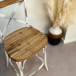 Tabouret de bar COTTAGE – assise en bois finition noyer effet vieilli