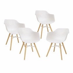 Lot de 4 chaise avec accoudoirs MELIS blanche avec pieds en bois naturel