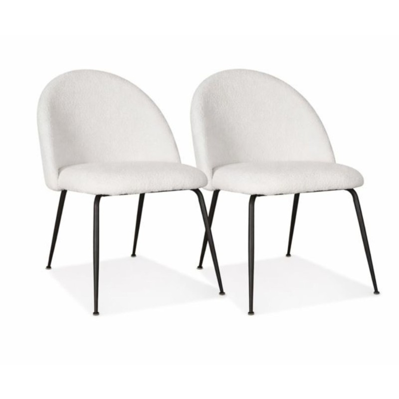 Lot de 2 fauteuils lounge NORVEGIA en tissu bouclé blanc et métal noir