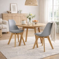 Lot de 2 chaises scandinaves TEKI grises en chêne massif autour d’une table