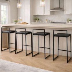 Lot de 4 tabourets snack CASA MINI noirs design industriel autour d’un bar