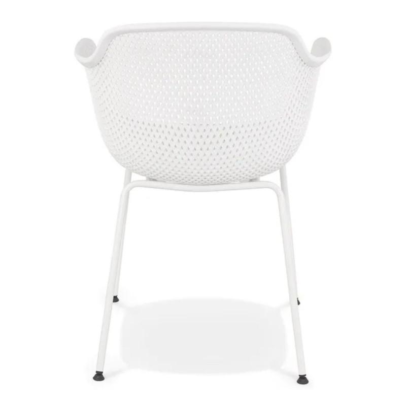 Lot de 4 chaises DRAK blanches, vue arrière, dossier perforé en polypropylène