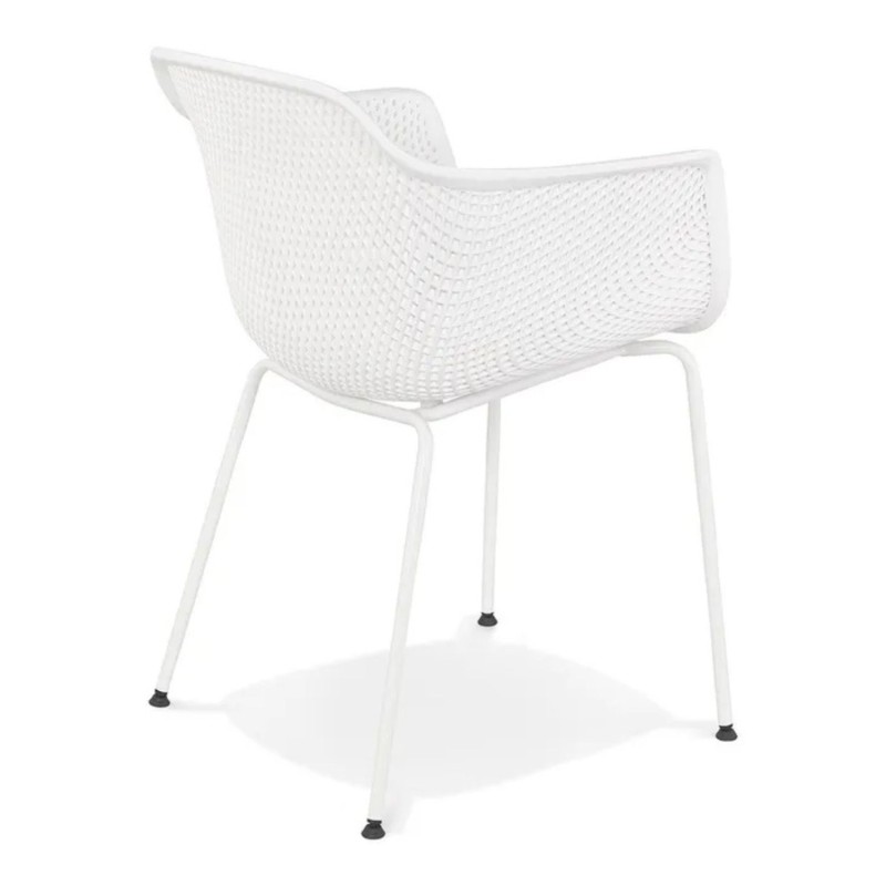 Lot de 4 chaises DRAK blanches, vue de dos, design perforé avec accoudoirs intégrés