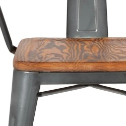 Assise en bois de pin brun de la chaise industrielle METROPOLIS gris foncé