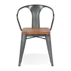 Vue de face de la chaise industrielle METROPOLIS gris foncé avec accoudoirs