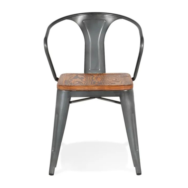 Vue de face de la chaise industrielle METROPOLIS gris foncé avec accoudoirs