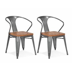 Chaise industrielle METROPOLIS gris foncé en métal et bois sur fond blanc