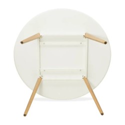 Vue dessous de la table ronde AMY avec piètement en chêne massif