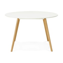 Table de cuisine ronde AMY blanche Ø120 cm sur fond neutre