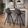 Lot de 2 tabourets mi-hauteur TALIA gris en microfibre, style vintage, dans une cuisine moderne