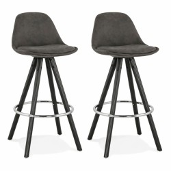 Lot de 2 tabourets mi-hauteur TALIA gris en microfibre, packshot sur fond neutre