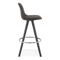 Lot de 2 tabourets mi-hauteur TALIA gris, vue de profil avec pieds noirs et repose-pieds