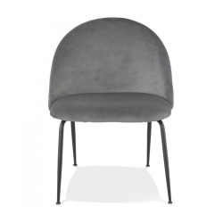 Vue de face du fauteuil lounge MERMAID en velours gris clair et pieds métal noir