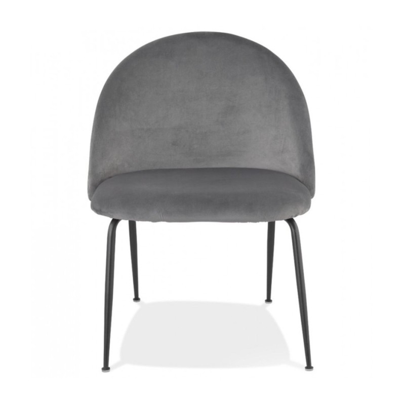 Vue de face du fauteuil lounge MERMAID en velours gris clair et pieds métal noir