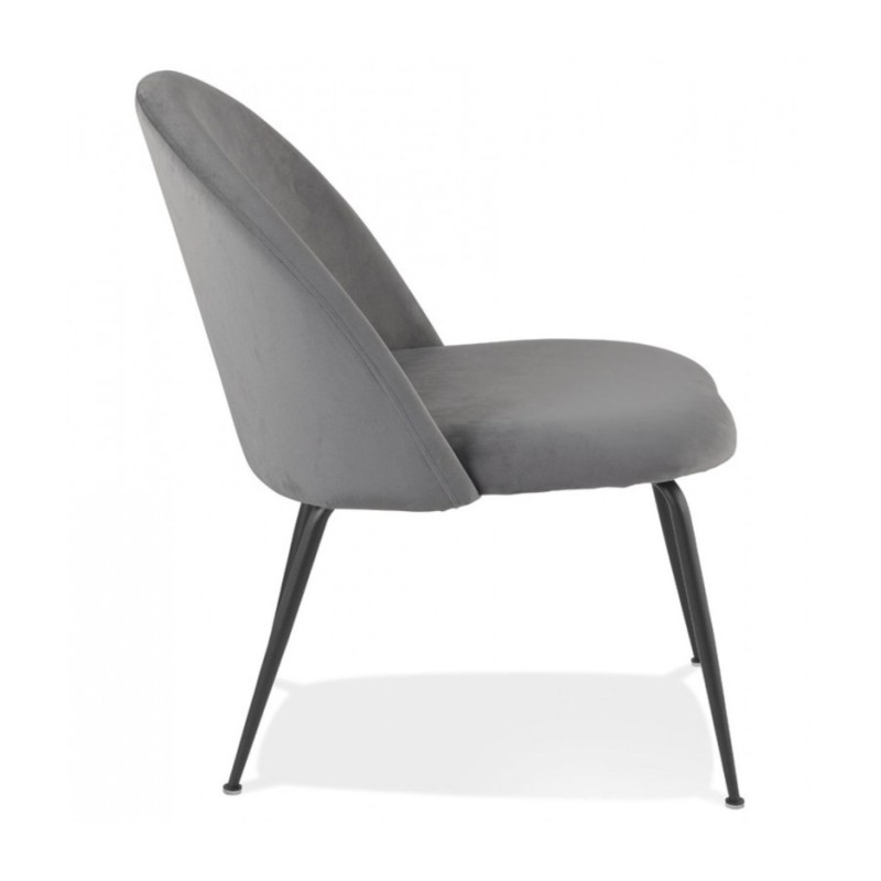 Vue de profil du fauteuil lounge MERMAID en velours gris clair