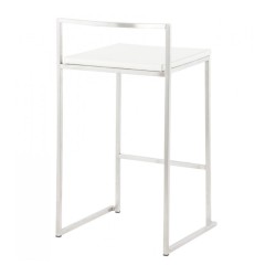 Dos du lot de 4 tabourets snack DISKO MINI blancs en métal brossé, design industriel