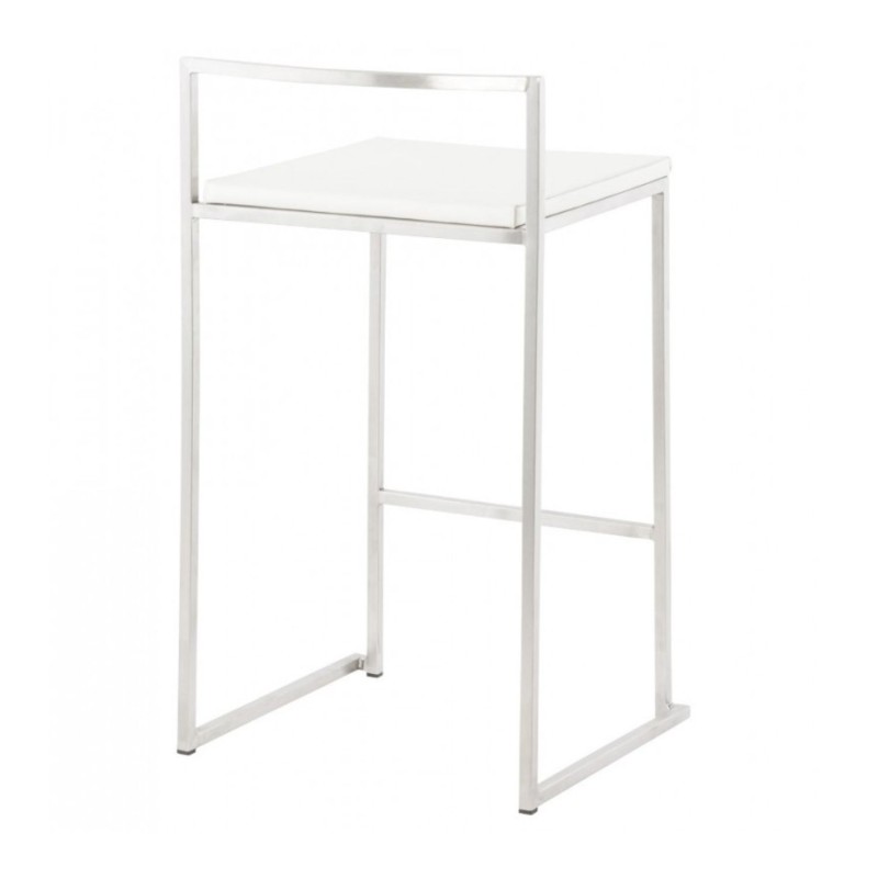 Dos du lot de 4 tabourets snack DISKO MINI blancs en métal brossé, design industriel