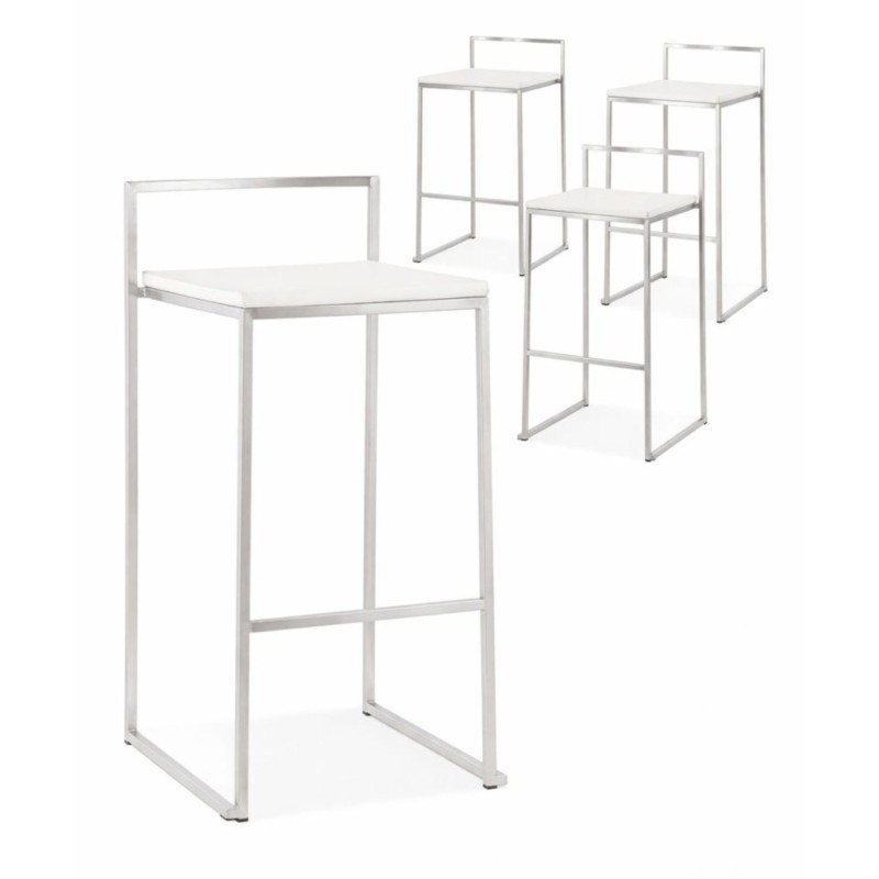 Packshot du lot de 4 tabourets snack DISKO MINI blancs empilables sur fond neutre
