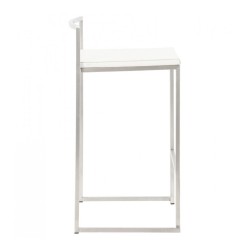 Vue de profil du lot de 4 tabourets snack mi-hauteur DISKO MINI blancs empilables