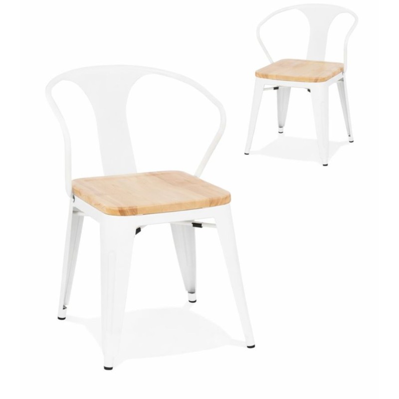 Packshot du lot de 2 chaises METROPOLIS métal blanc et assise bois
