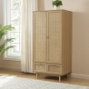 Armoire HELENA effet chêne et cannage rotin 90cm