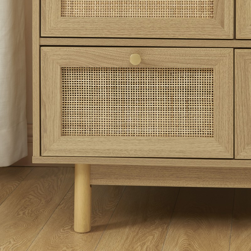 Armoire HELENA effet chêne et cannage rotin 90cm