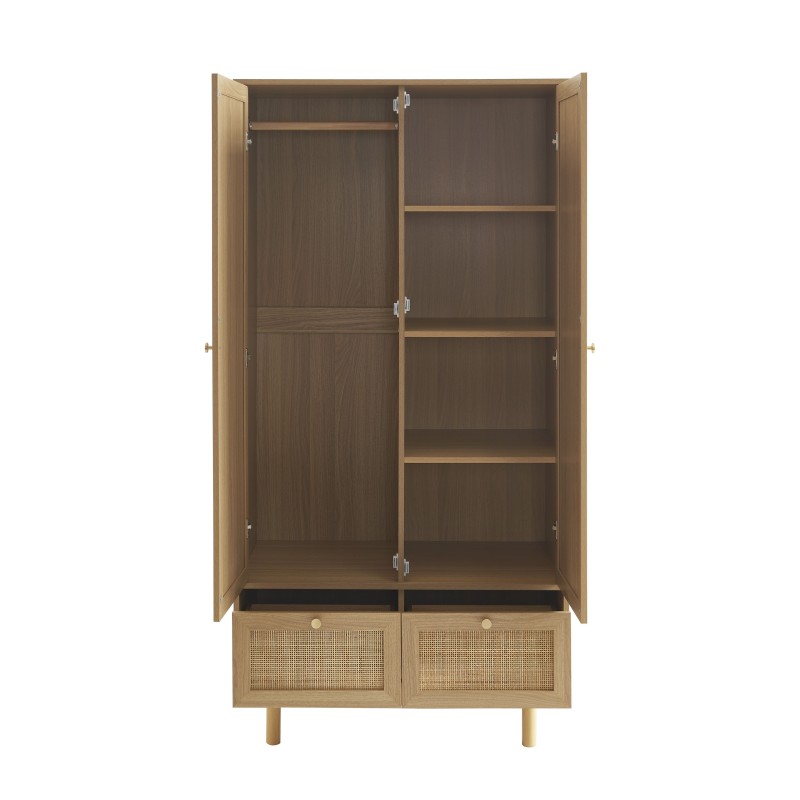 Armoire HELENA effet chêne et cannage rotin 90cm